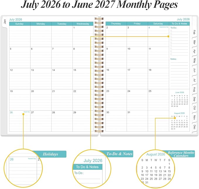 2026-2027 Daily & Monthly Planner - One Page Per Day, Daily Planner from July 2026 - June 2027, Planner 2026-2027 with 12 Monthly Tabs, 8.5" x 11", Blue Leaf Flower