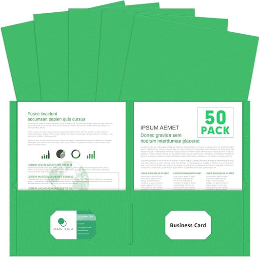 Two Pocket Folders, PANDRI 50 Pack 2 Pocket Folders, Letter Size Paper File Folder for School Office Home Business, Green