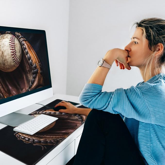 Heated Desk Pad Mouse Pad,Heated Desk Mat,with 3 Heating Levels & 3 Hours Auto Shut-Off,Leather 23.6"*14.2" Gaming Mouse Laptop Mat,Foot Warmer,Retro Baseball