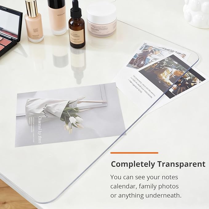 LovePads Clear Makeup Mat for Vanity, 16 x 36 Dual-Sided Desk Pad & Vanity Cover Top, Waterproof PVC Protector Mat for Dresser, Nail Art, Craft Table