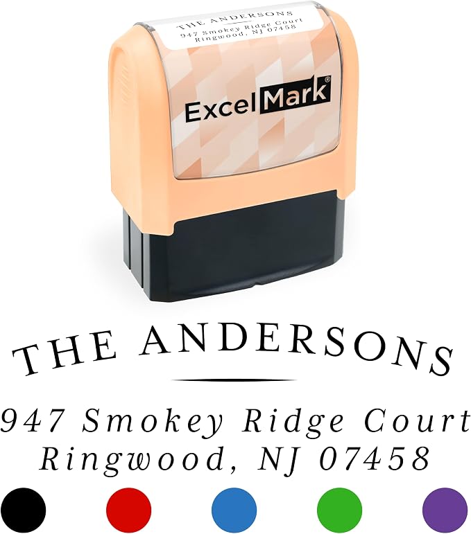 ExcelMark Address Stamp - Custom Return Address Stamp with Elegant Designs, Vibrant Colors & Patterns – Perfect for Mail, Invitations & Gifts (Peach, Regency Arch)