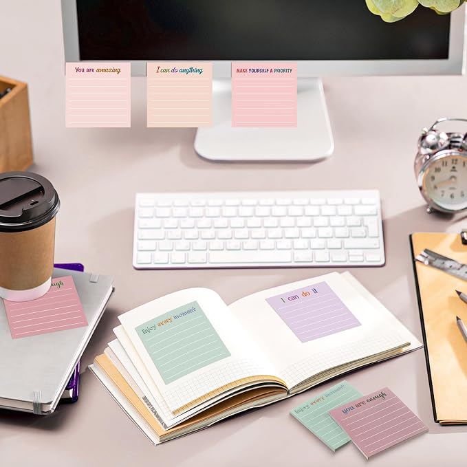 Yinder 24 Pcs Inspirational Sticky Notes, Back to School Supplies, Cute Motivational Sticky Notes Pad Employee Appreciation Gifts Bulk for Teacher Coworker Office 3 x 3'' (Motivation,Aesthetics)