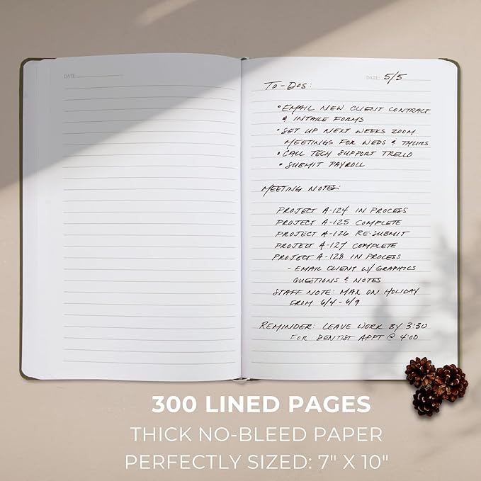 ZICOTO Aesthetic Thick Notebook Journal For Women 7" x 10" - Modern Linen Hardcover Note Book With 300 Lined Pages - Perfect For Writing And Staying Organized at Work or School