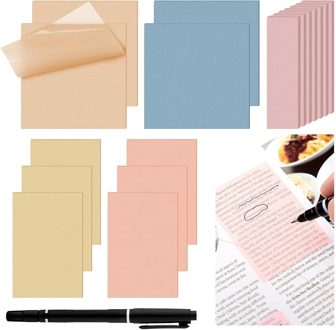 900 Pcs Transparent Sticky Notes Bulk Pastel See Through Sticky Notes Clear Books Annotation Tabs Self Adhesive Waterproof Translucent Back to School Bible Accessories Office Supply(Cute Color)
