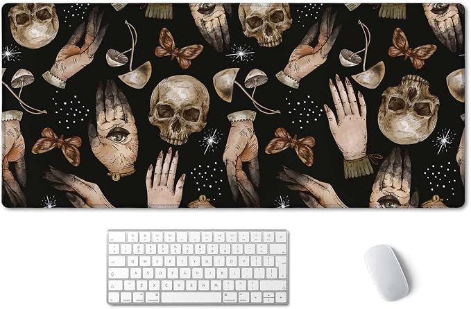 SSOIU Extended Gaming Mouse Pad (35.5x15.7 in), Large Stable Rubber Base Mousepad with Stitched Edges, Keyboard Mouse Mat Desk Pad for Work, Game, Office, Home - Magical Skull Pattern with Witch Hands