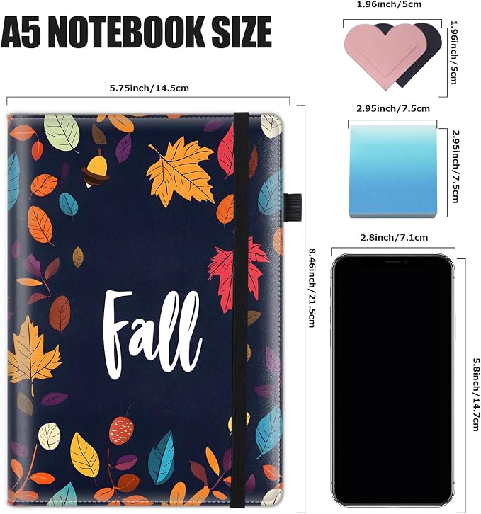Hardcover Executive Notebooks, A5 PU Leather Lined Journal Notebook, 200 Pages Thick Paper Subject Notebooks for School,Work,Home Writing Business Notebook, Diary Book ，Fall Maple Leaves