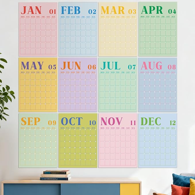 Gueevin 2026 Reusable Classroom Calendar Large Undated Dry Erase Wall Calendar 16 x 12 Inches Big Monthly Blank Planner Yearly Planning for School Organizing Office Home (Vibrant Candy Color)