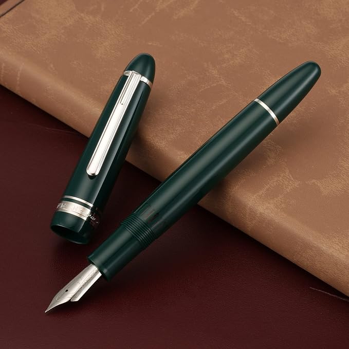 erofa Majohn P136 Piston Fountain Pen Fine Nib with Box, Green Resin Writing Pen Set