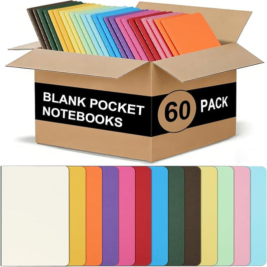 ZCZN 60 Pack Mini Pocket Notebooks Bulk, 3.5 X 5.5 Inches Mini Journals, 30 Sheets/60 Pages, Colorful Cover Notepads for Writing, Planing, Work, Memo (60, Plain)