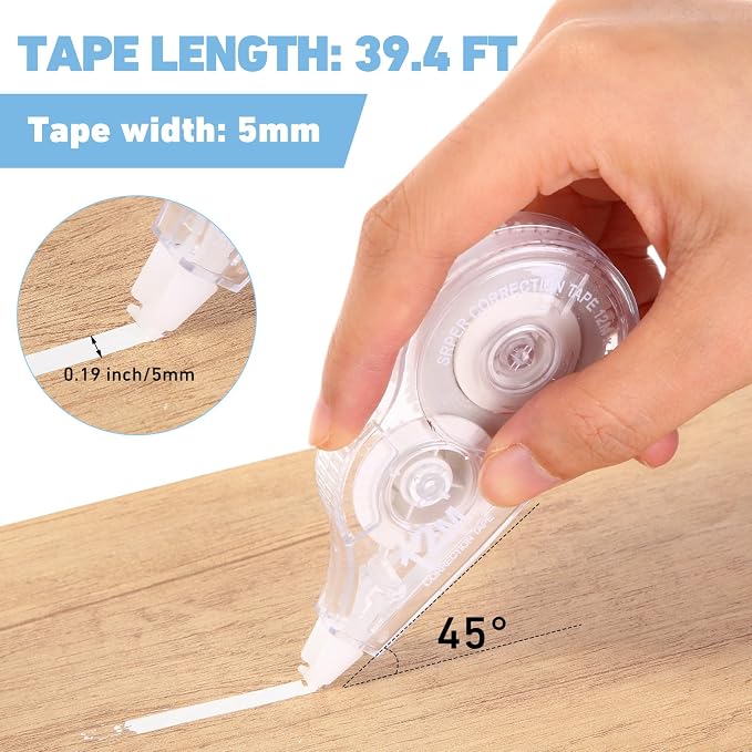 AmazingSpark 30 Pcs Correction Tape Bulk 39.4 ft White Wrong out Tear-resistant Instant Corrections Easy to Use Applicator for School, Office, Note Taking, Journal, Tape Width 0.2in (Clear)