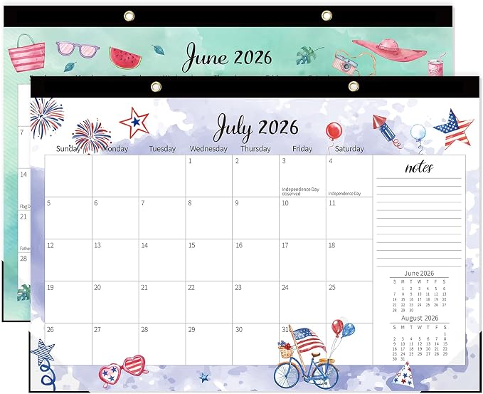 GuassLee Monthly Desk Calendar 2026-2027 - 19 Months 17" x 11.5" Calendar from Jun. 2026 to Dec. 2027, Monthly Planner with Watercolor Design Corner Protectors for Office School Home Organizing