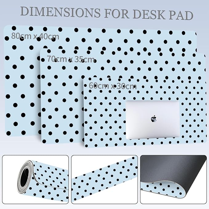 Black Polka Dot Leather Desk Mat Extended Gaming Mouse Pad | Non-slip Large Writing Pad Laptop Blotter Computer Keyboard Mat | Cute Blue Desk Protector for Home Office 23.6" x 11.8"