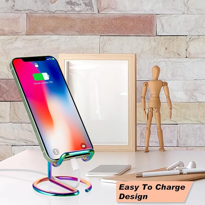 ROPOSY Cell Phone Stand for Desk, Cute Metal Rainbow Cell Phone Stand Holder Desk Accessories, Compatible with All Mobile Phones, iPhone, iPad