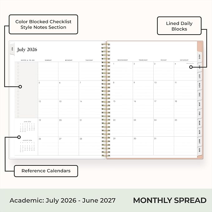 Blue Sky 2026-2027 Weekly & Monthly Academic Planner, 8.5"x11", Bengala | July 2026 - June 2027, Flexible Cover, Wirebound, Laminated Tabs, Storage Pocket, Stickers, Academic Year, The Everygirl