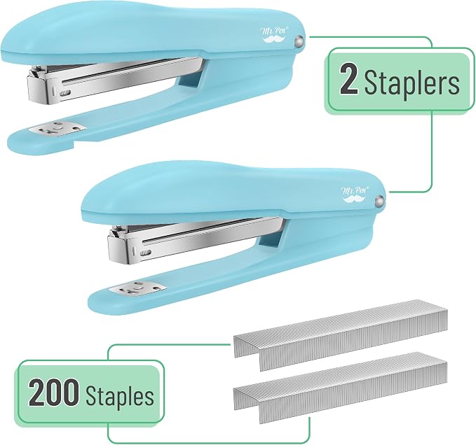 Mr. Pen- Office Stapler with Staples, 2 Pack, 200 Staples 1/4" | 20 Sheet Capacity, Desktop Stapler for Students, Office Supplies, Ergonomic Design for Comfortable Use, Jam-Free