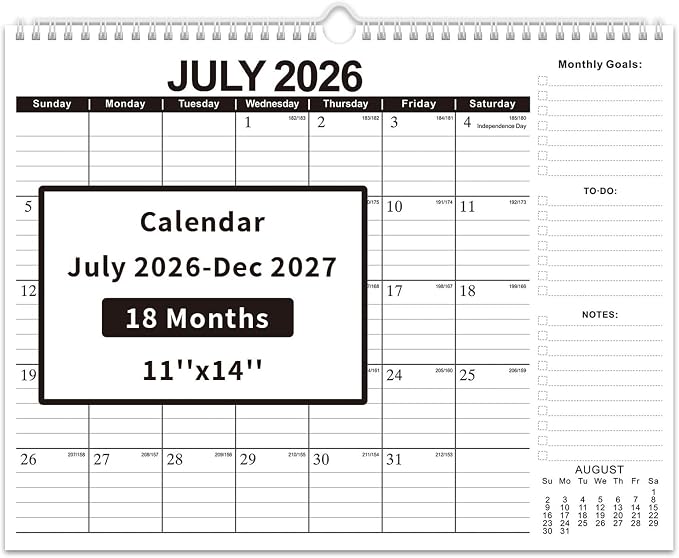 Comix 2026-2027 Wall Calendar, 18 Months Jul 2026 - Dec 2027 Monthly Planner, 120 GSM Thick Paper Lined Blocks, Hanging Calendar for Home Office Classroom, 14 x 11 Inch