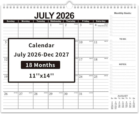 Comix 2026-2027 Wall Calendar, 18 Months Jul 2026 - Dec 2027 Monthly Planner, 120 GSM Thick Paper Lined Blocks, Hanging Calendar for Home Office Classroom, 14 x 11 Inch