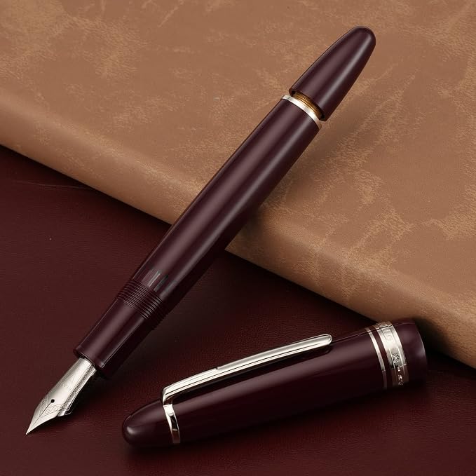 erofa Majohn P136 Piston Fountain Pen Medium Nib with Box, Red Resin Writing Pen Set