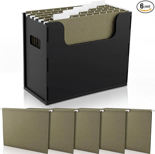 Qeeenar 1 Pcs Desktop Hanging File Organizer Box with 5 Pcs Army Green Hanging File Folders Letter Size Folder Storage Portable Storage Cabinets Document Holder for Office Supplies Home
