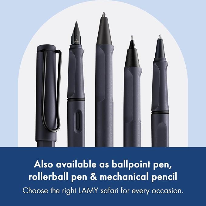 LAMY safari steel black - Fountain Pen with ergonomic grip & polished steel nib in size B - ideal for any Writing & Calligraphy - including LAMY T 10 blue cartridge - Right-Handed