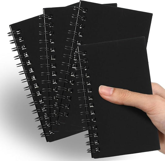Jutom 4 Pcs Small Spiral Notebooks Memo Pads 3x5 Bulk Small Pocket Notepads Back to School Supplies Mini Notebook with Lined Mini Journals for Office & Work, 120 Pages (Black)