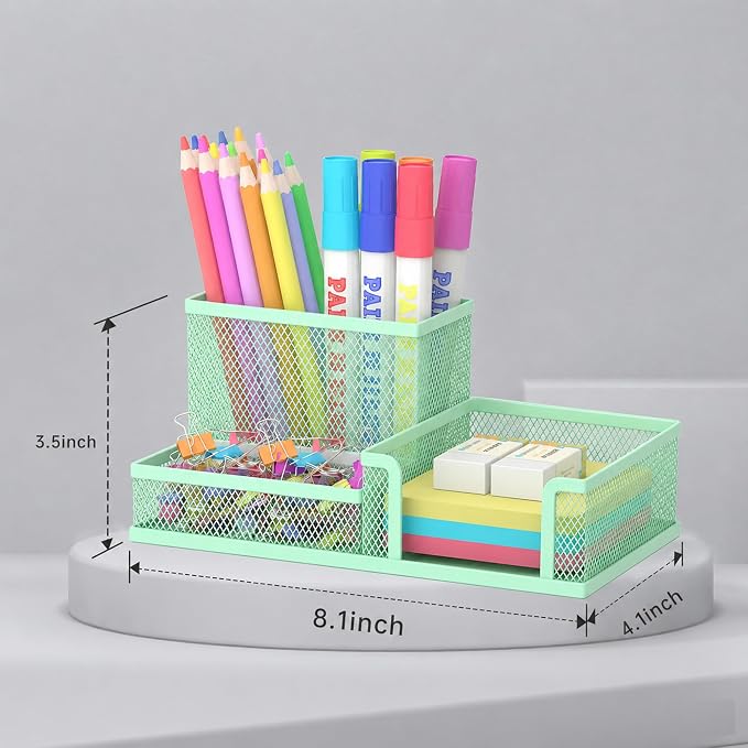 SUPEASY Pen Holder Desk Organizer, Office Supplies Pencil Holder with 3 Compartments, Desk Accessories and Workspace Organizers for Home School Classroom, Green