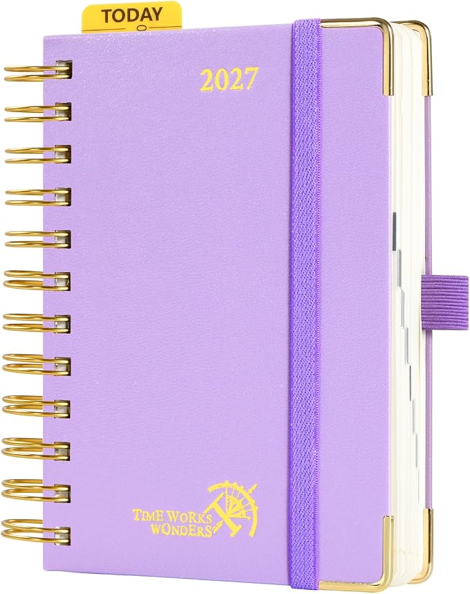 POPRUN 2027 Daily Planner One Page Per Day, Small 4.25" x 6.25", Calendar Book from Jan 2027 - Dec 2027, Hardcover Appointment Book with Hourly Time Slots, Spiral Bound - Violet