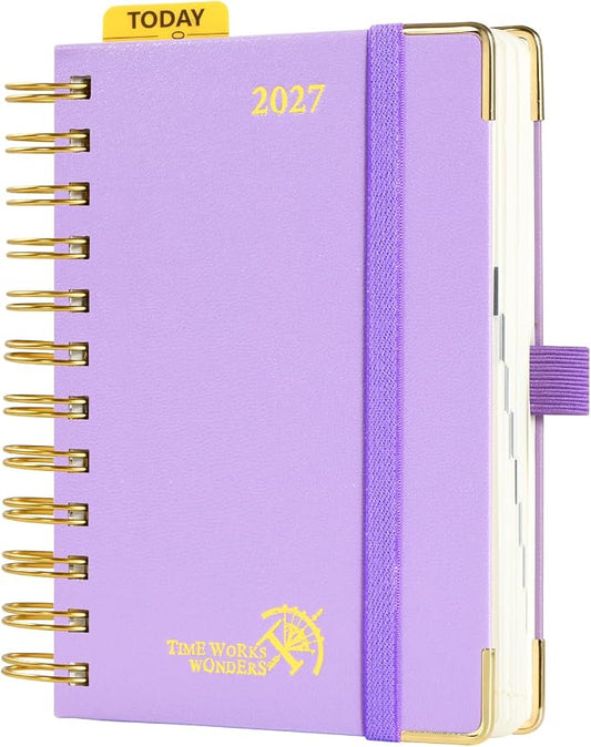 POPRUN 2027 Daily Planner One Page Per Day, Small 4.25" x 6.25", Calendar Book from Jan 2027 - Dec 2027, Hardcover Appointment Book with Hourly Time Slots, Spiral Bound - Violet