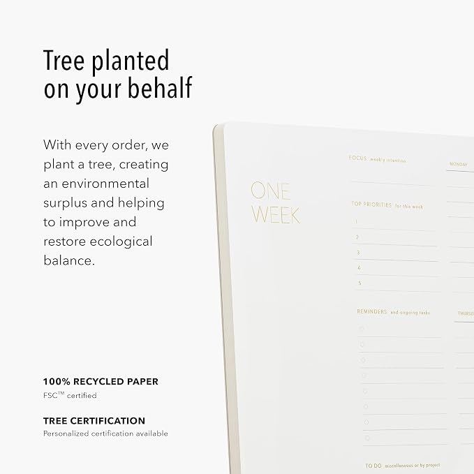Pinesman - One Week - Elegant Undated Weekly Desk Planner, Gold Foiled, A4, Minimalist Weekly To Do List Notepad, Daily Schedule, Work Week Planner Pad, Eco-friendly, FSC™ Certified