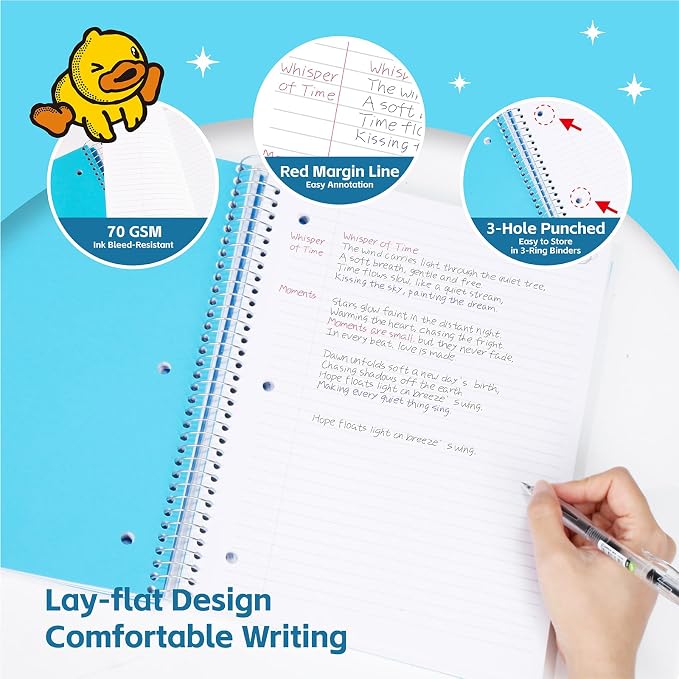 Comix Plastic Cover 3 Subject Notebook, Blue, 8.5" x 11", 150 Sheets | College Ruled, 3 Divider, Office/School/Home