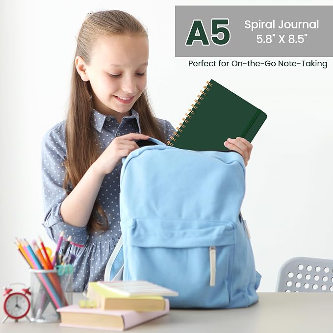 CICPAP Lined Spiral Journal Notebook, A5 College Ruled Notebook for Journaling, Note-Taking, and Daily Planning, Durable Hardcover with an Elegant Design，Dark Green