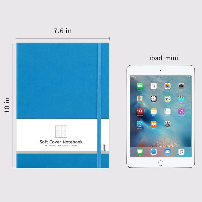 AHGXG Dotted Journal Notebook, 384 Pages, 120GSM, B5 (7.6'' × 10'') | 2 Pack, Leather Hardcover, for Journaling, Planning, Tracking (Blackblue)