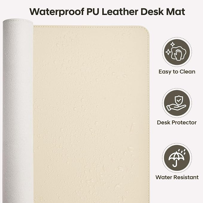 Leather Desk Pad Protector, Office Desk Mat, Large Mouse Pad, Non-Slip PU Leather Desk Blotter, Waterproof Computer Desk Writing Pad for Office and Home (Beige, 47.2" x 23.6")