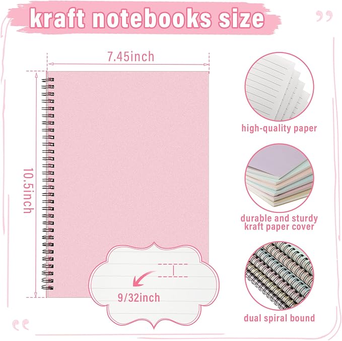 Fuutreo 6 Pack Spiral Notebook 10.5x7.45 Notebook,Macaron,Bright Colors