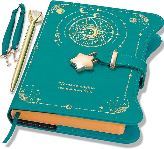 Hoci Poci Diary with Lock and Keys for Girls Gift Ideas, 360 Pages Journal | Elegant Gift Box for Teen Girls, B6 Kraft Pages Refillable Notebook with Pen and Bookmark for Writing, Astro Turquoise