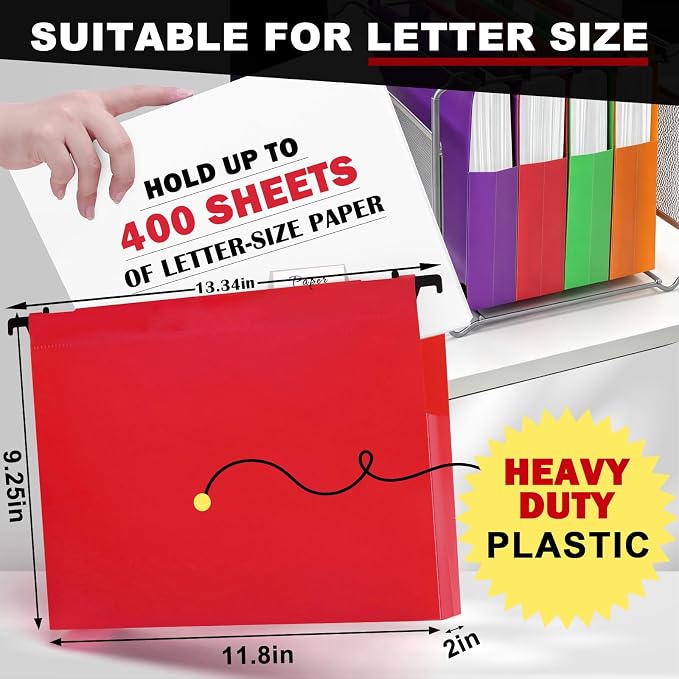 Navona 5 Pack Plastic Hanging File Folders, Letter Size | Heavy Duty 2" Expanding Pockets with Clear Tabs, Reusable File Organizer for Home, Office & Filing Cabinets, 5 Colors
