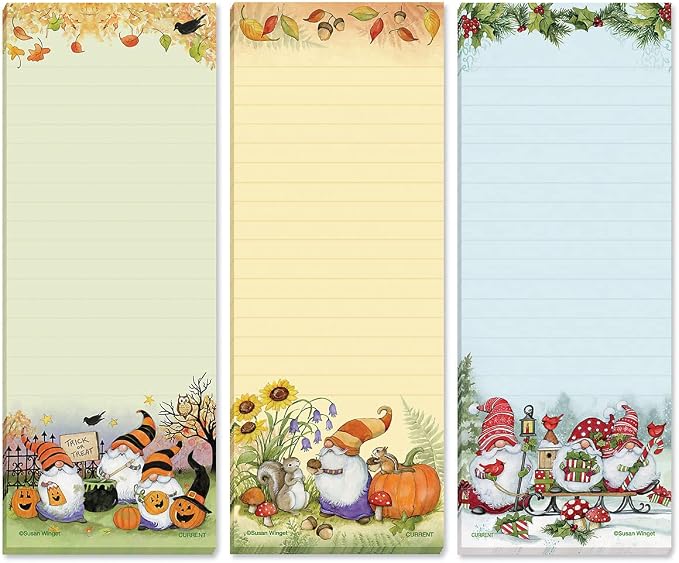 Current Seasonal Holiday Gnomes Magnetic Notepad Set – Set of 12 Mini Memo Pads, 30-Sheet Pads, 2½ x 6½ Inches, Easter, Christmas, Thanksgiving Shopping List, to-Do Notes, Printed in The USA