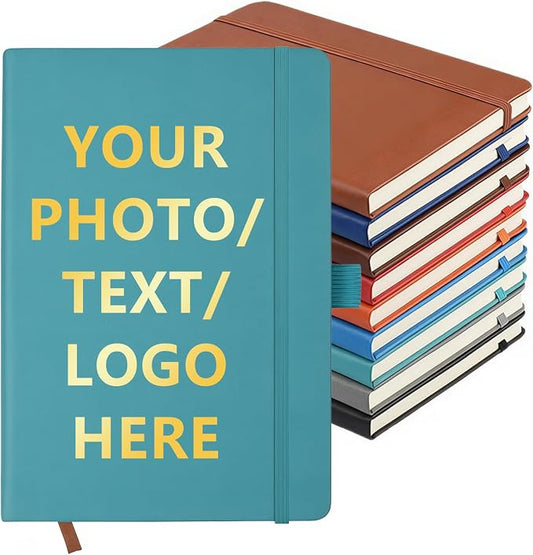 Customizable Personalized Notebook | Custom Logo, Text & Image A5 Journal Notebook | 200 Lined Pages 8.5" x 5.8" | Daily Writing Journal for Office, Students & Gift Giving, TurquoiseBlue