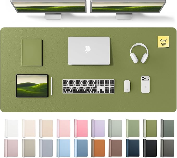 YSAGi Leather Desk Pad Protector, Office Desk Mat, Large Mouse Pad, Non-Slip PU Leather Desk Blotter, Laptop Desk Pad, Waterproof Desk Writing Pad for Office and Home (Green,55" x 24")