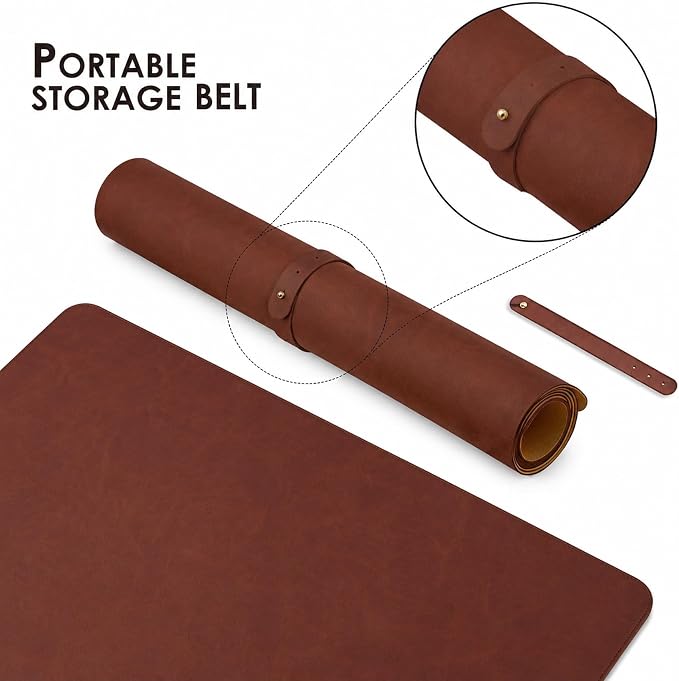 Leather Desk Mat,Office Writing Desk Pad,Large 31.5" x 15.8" Red Brown,for Top of Desks,Gift Ready Elegant Computer Desk Cover Protector PU Leather