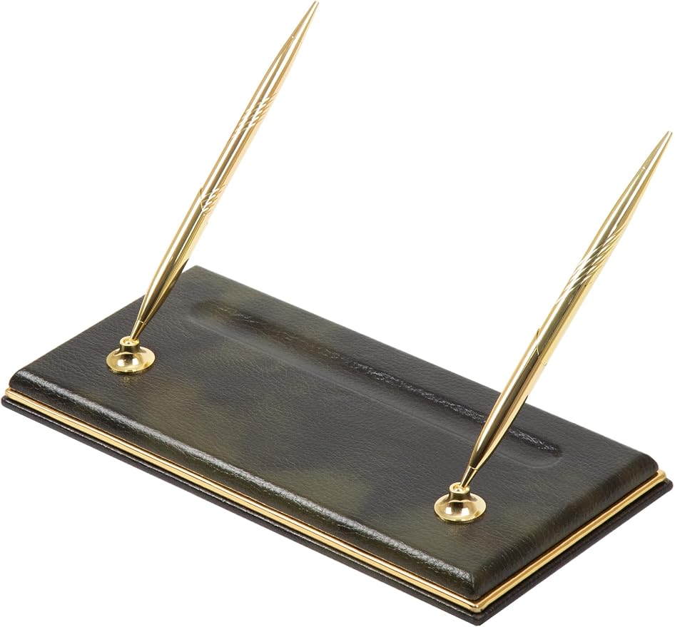Cloud Luxury Leather Desk Set – 10 Piece Executive Desk Organizer with Desk Pad, Double Document Tray, Pen Holder, Memo Holder, Business Card Holder & Phone Stand – Gold Office Accessories (Green)