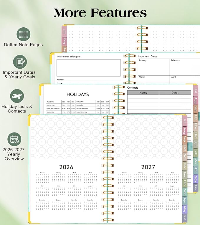 Academic Planner 2026-2027, Hardcover Weekly and Monthly Calendar Planner from July 2026 - June 2027, Daily Agenda Planners with Tabs, College School Organizer for Student Teacher, A5 (6.1" x 8.2"), Teal Marble