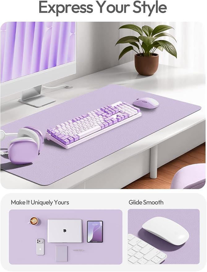 YSAGi Leather Desk Protector, Office Mat, Large Mouse Mat, Non-Slip PU Leather Blotter, Laptop Desk Mat, Waterproof Writing Pad for Office and Home(Light Purple, 63" x 24")