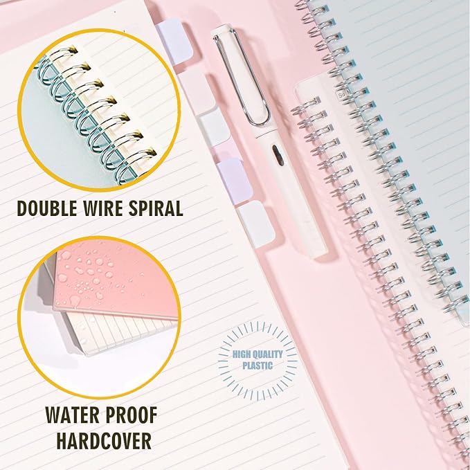 OWSC 3 Pack College Ruled Spiral Notebook, Notebooks for Work A4 Lined | 5.9 x 8.3 IN Notebooks College Ruled for Note Taking, School and Journal with 80 Sheets/160 Pages 110 GSM Thick Papers