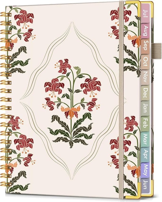 Academic Planner 2026-2027, Hardcover Weekly and Monthly Calendar Planner from July 2026 - June 2027, Daily Agenda Planners with Tabs, College School Organizer for Student Teacher, A4 (8.5" x 11"), Beige Bouquet