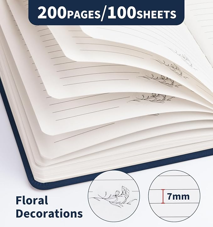 Lined Journal Notebook for Women Men, A5 Hardcover Leather Journals for Writing, 200 Pages Thick Paper, Daily Journal Notebook for Work, School, Note Taking, Business, Travel, College Ruled
