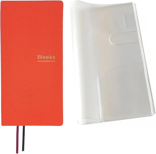 Undated Weekly Planner Notebook Pocket Organizer Appointment Book Journal Notebook A6 Week Plan Notepad (Orange with cover)