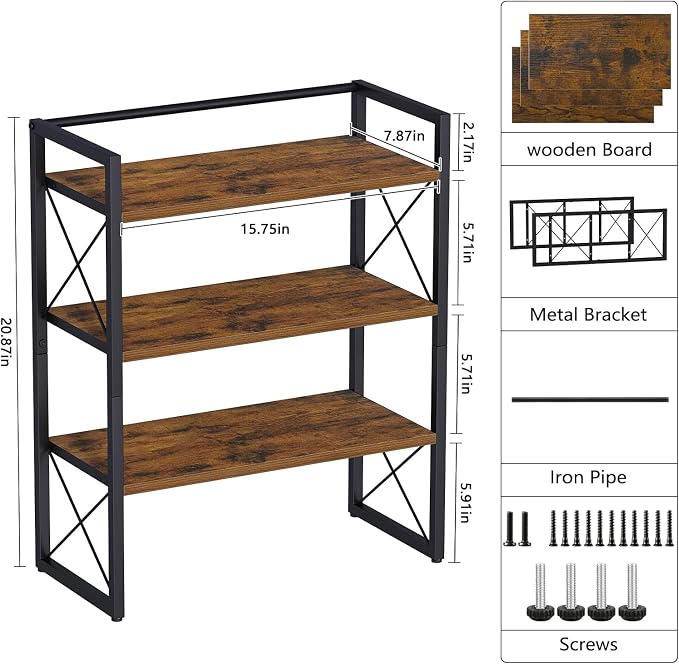 YINMIT Desk Shelf Organizer for Top of Desk with 3-Tier Open Shelves | Wood Desktop Shelf, Tabletop Shelf Storage Rack and Freestanding Display Shelf for Home Office Kitchen Dorm