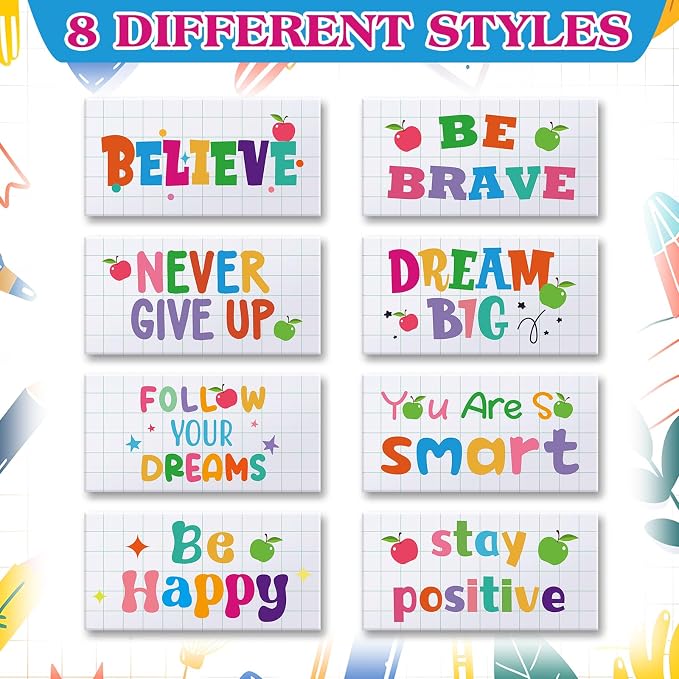 Dunzoom 100 Pcs Back to School Inspirational Pencil Erasers Bulk for Kids Fun Motivational Eraser School Office Supplies for Students Classroom Office Teacher Artists(Lovely)