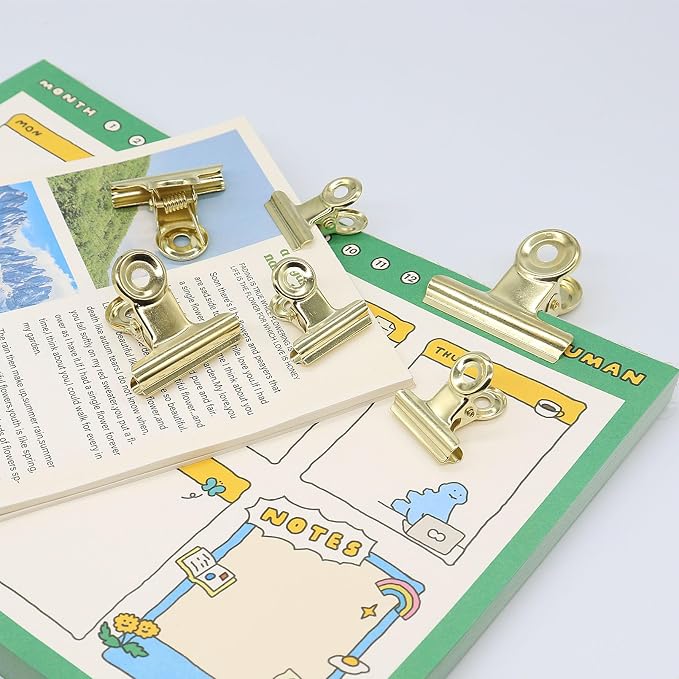 Gold Bulldog Clips, Binder Paper Clips, Samll, Medium, Large, Assorted Sizes Clips for Kitchen, School and Office.